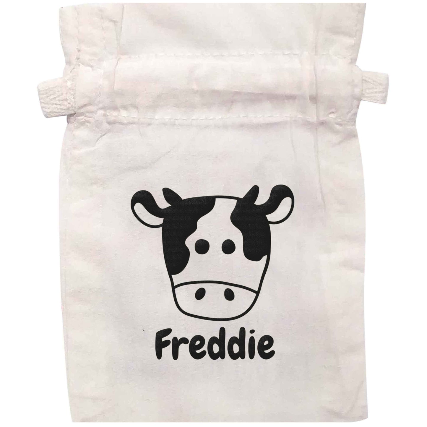 Personalised cow illustration with any name | XS - L | Pouch / Drawstring bag / Sack | Organic Cotton | Bulk discounts available!