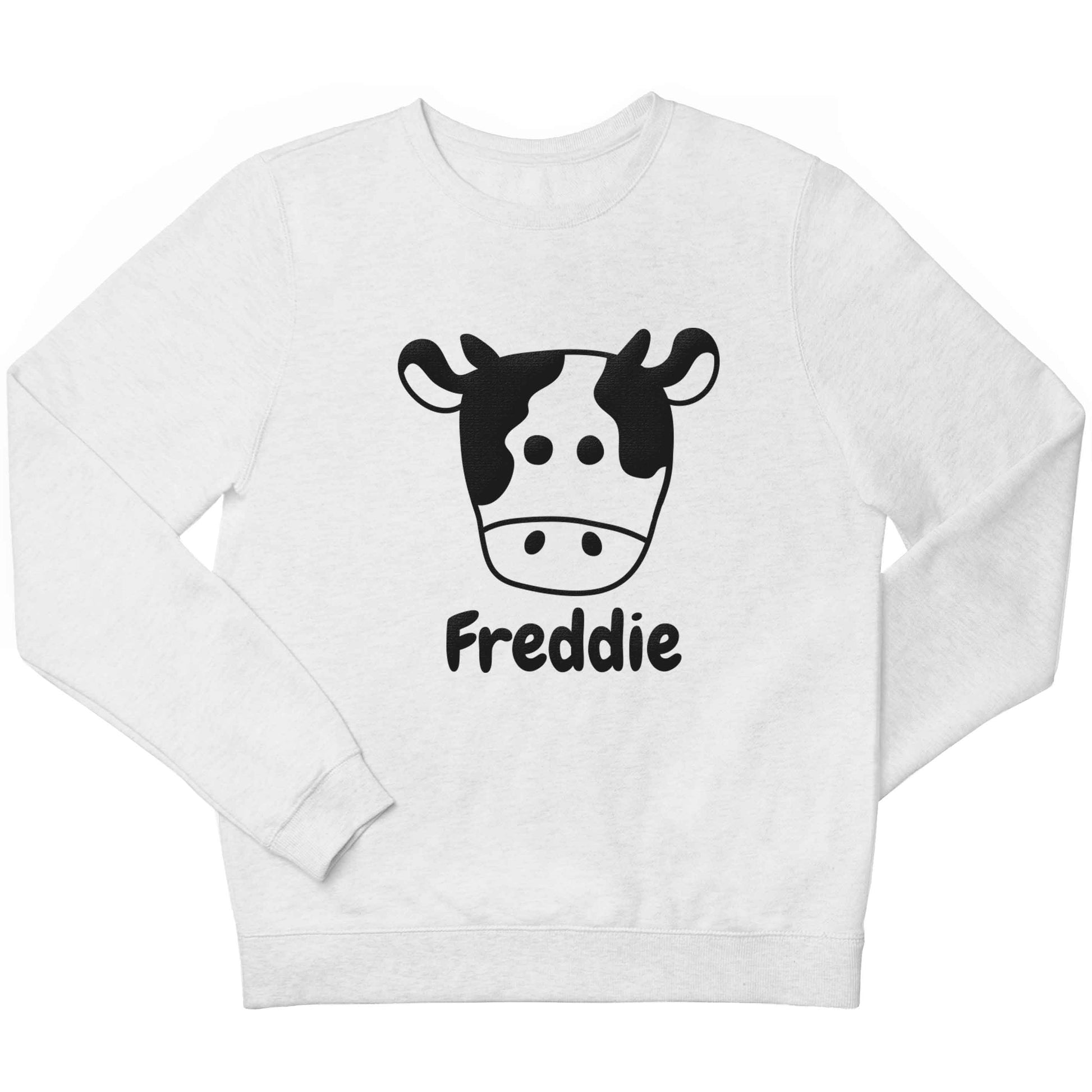 Personalised cow illustration with any name children's white sweater 12-13 Years