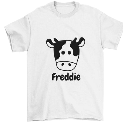 Personalised cow illustration with any name Children's white Tshirt 12-13 Years