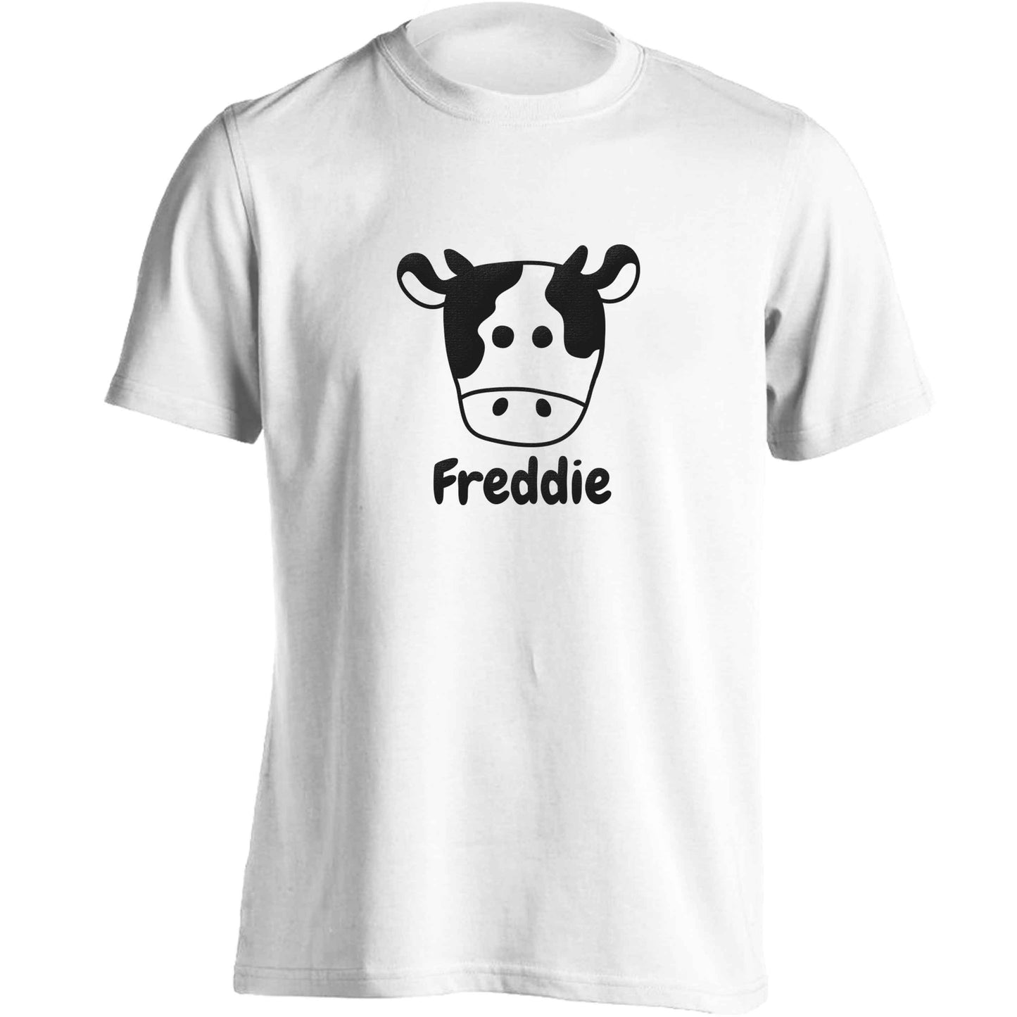 Personalised cow illustration with any name adults unisex white Tshirt 2XL