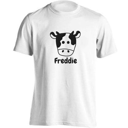 Personalised cow illustration with any name adults unisex white Tshirt 2XL