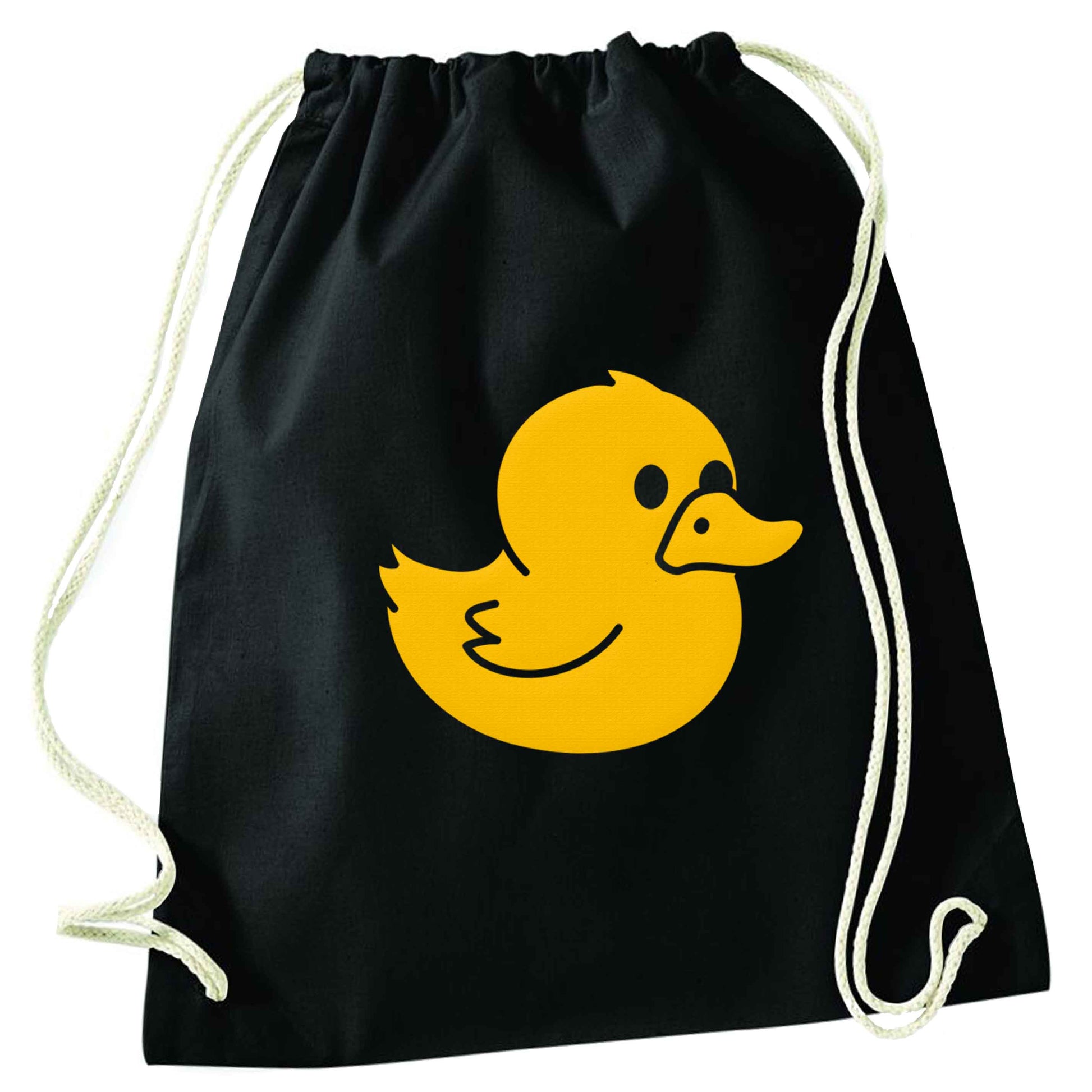 Duck illustration black drawstring bag