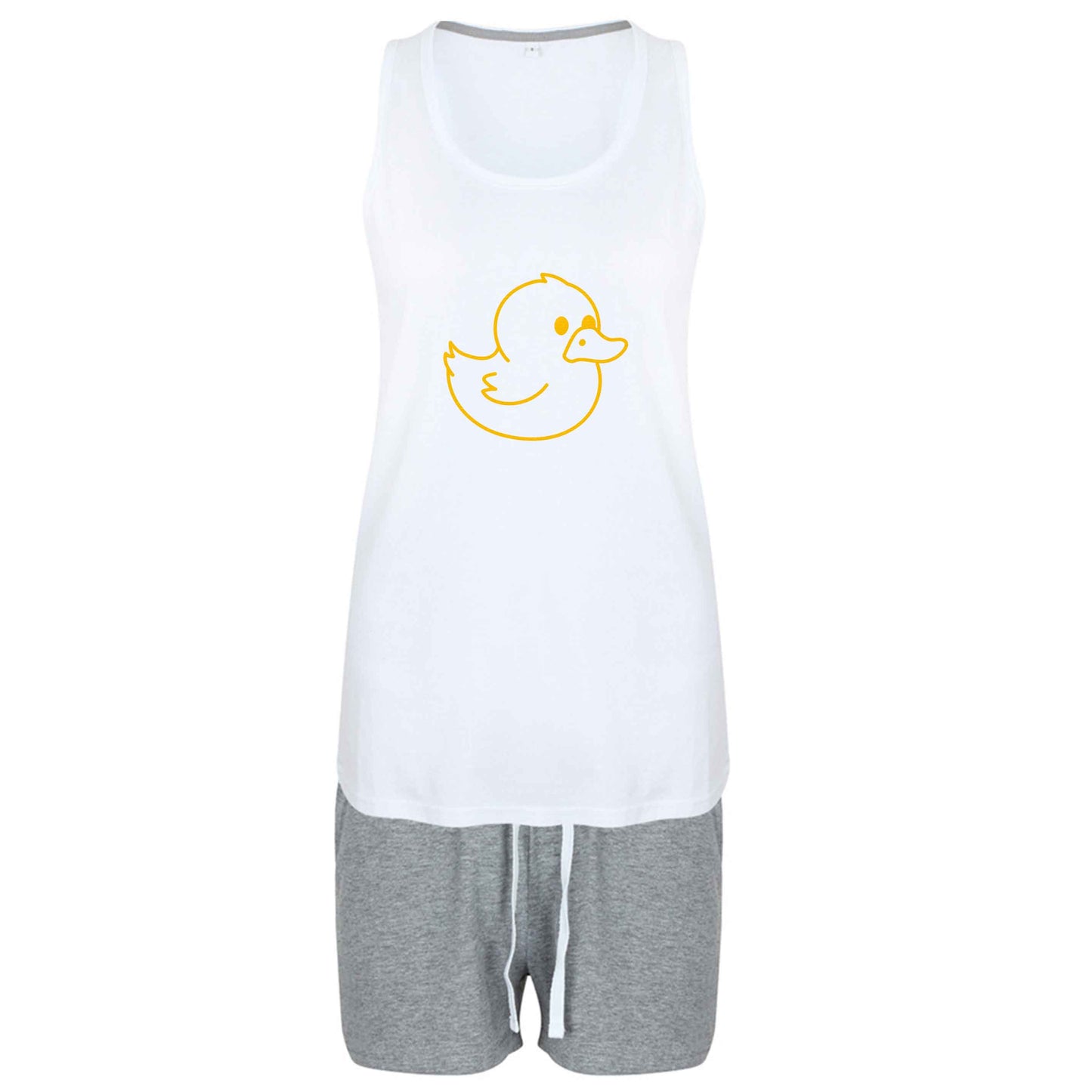 Duck illustration size XL women's pyjama shorts set in pink 