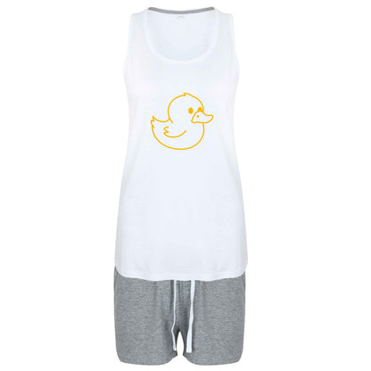 Duck illustration size XL women's pyjama shorts set in pink 