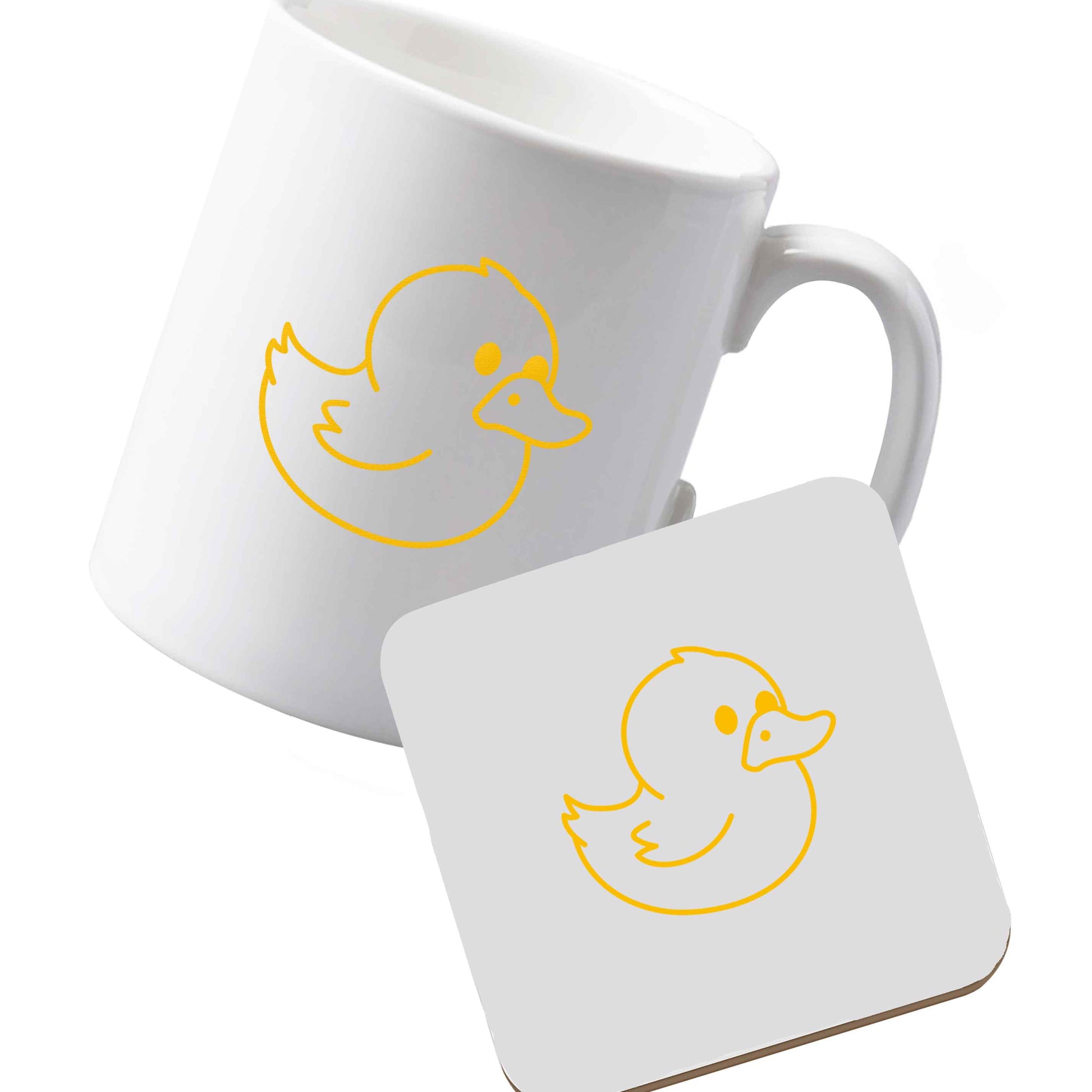 10 oz Ceramic mug and coaster Duck illustration left sided