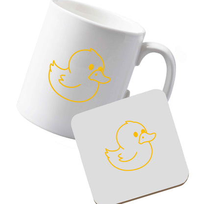 10 oz Ceramic mug and coaster Duck illustration left sided