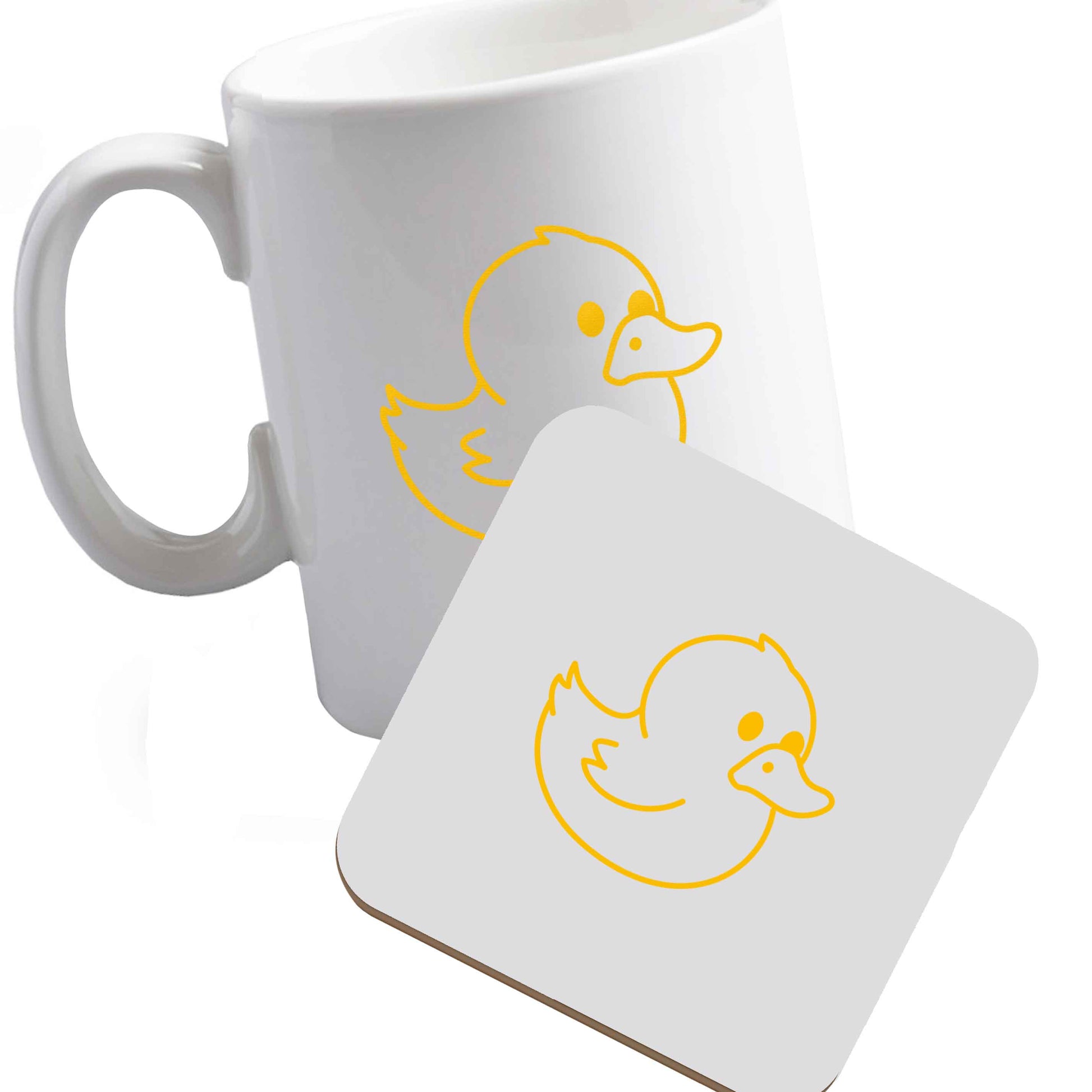10 oz Ceramic mug and coaster Duck illustration both sides