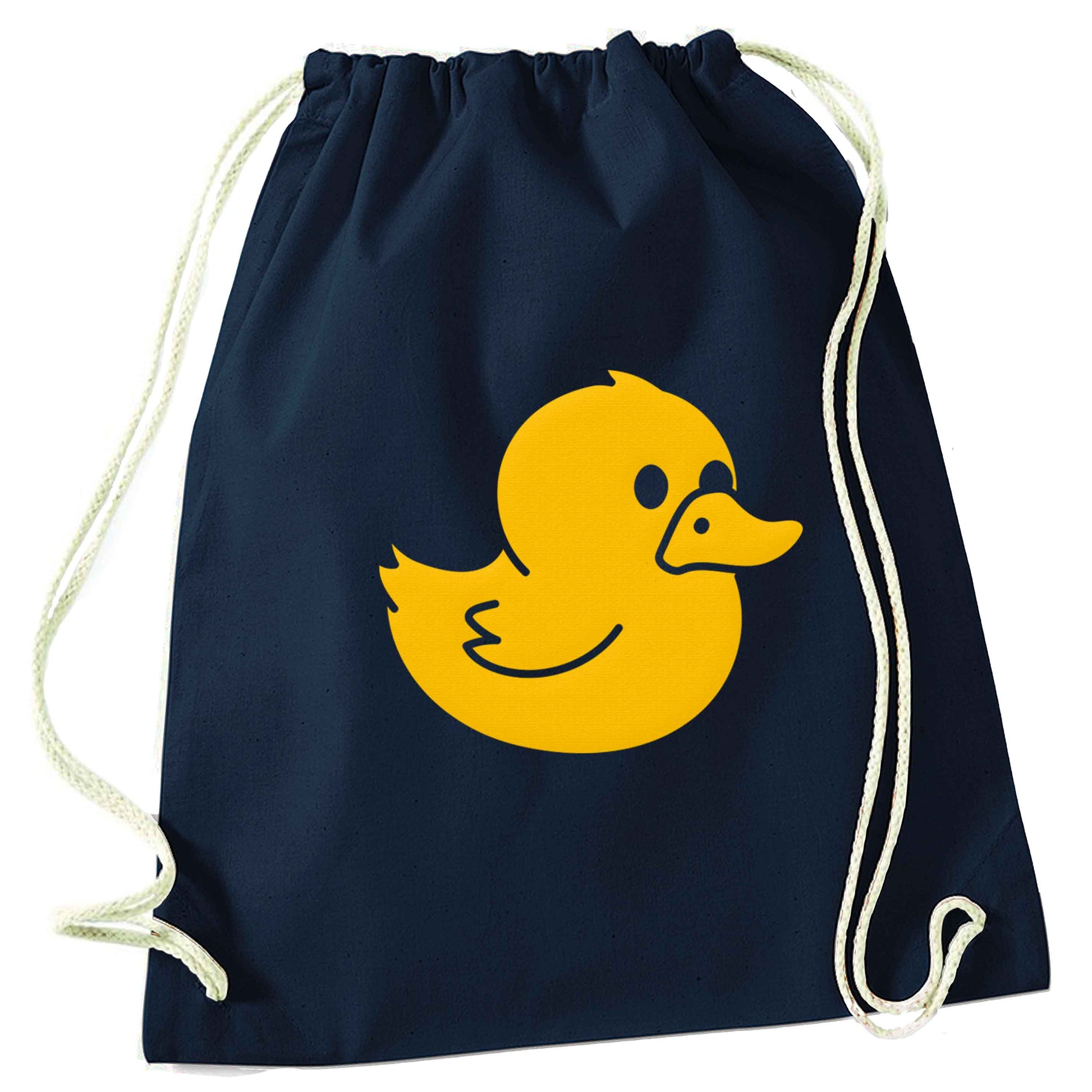 Duck illustration navy drawstring bag