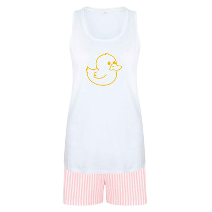 Duck illustration size XL women's pyjama shorts set in pink 