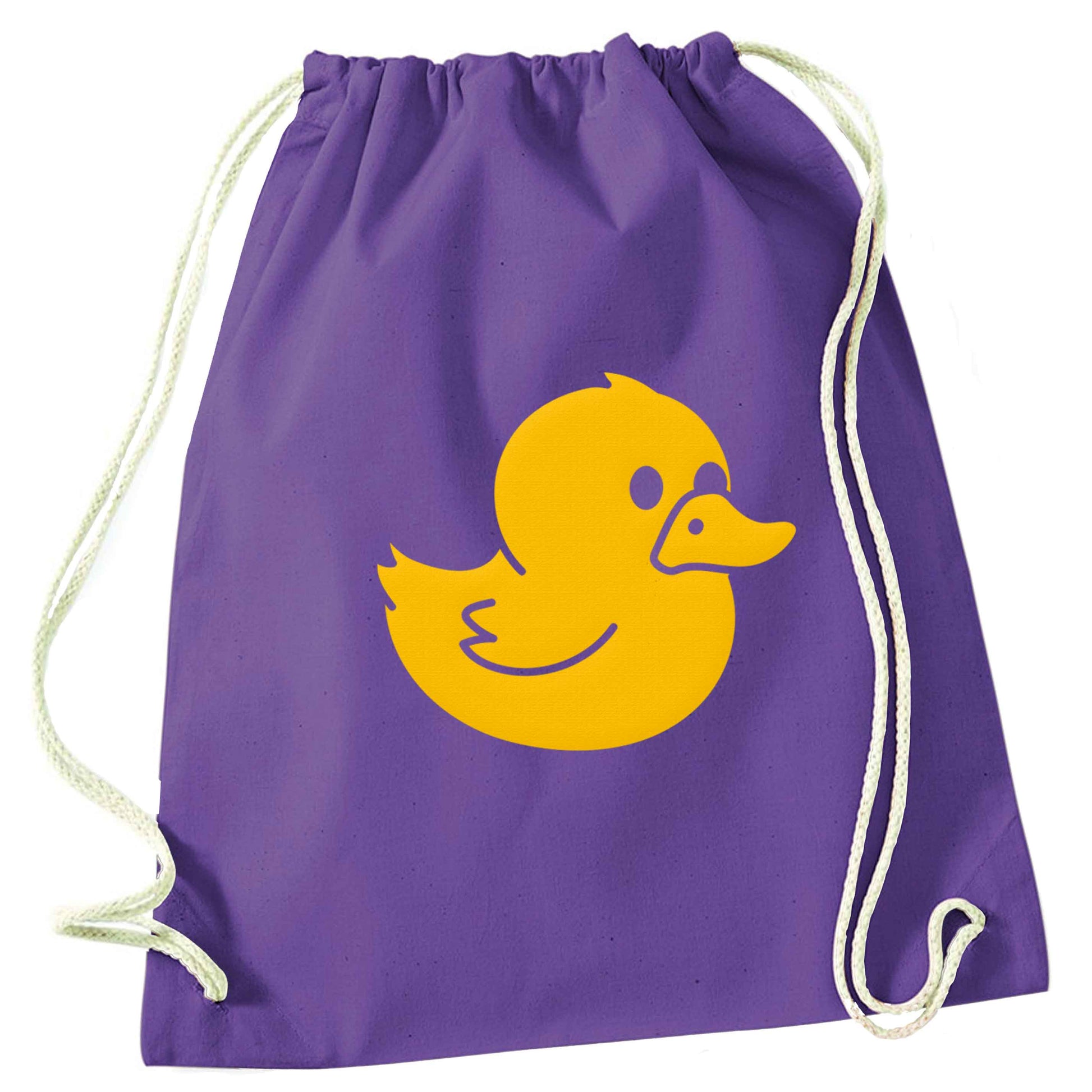 Duck illustration purple drawstring bag
