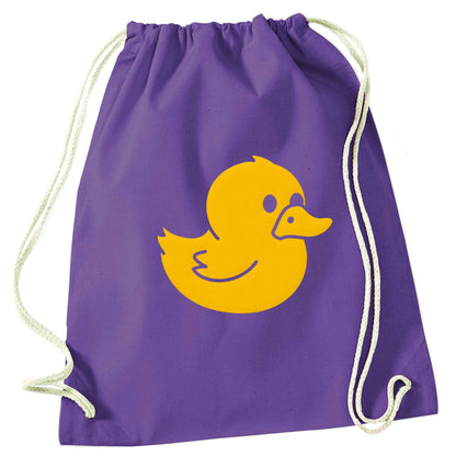 Duck illustration purple drawstring bag