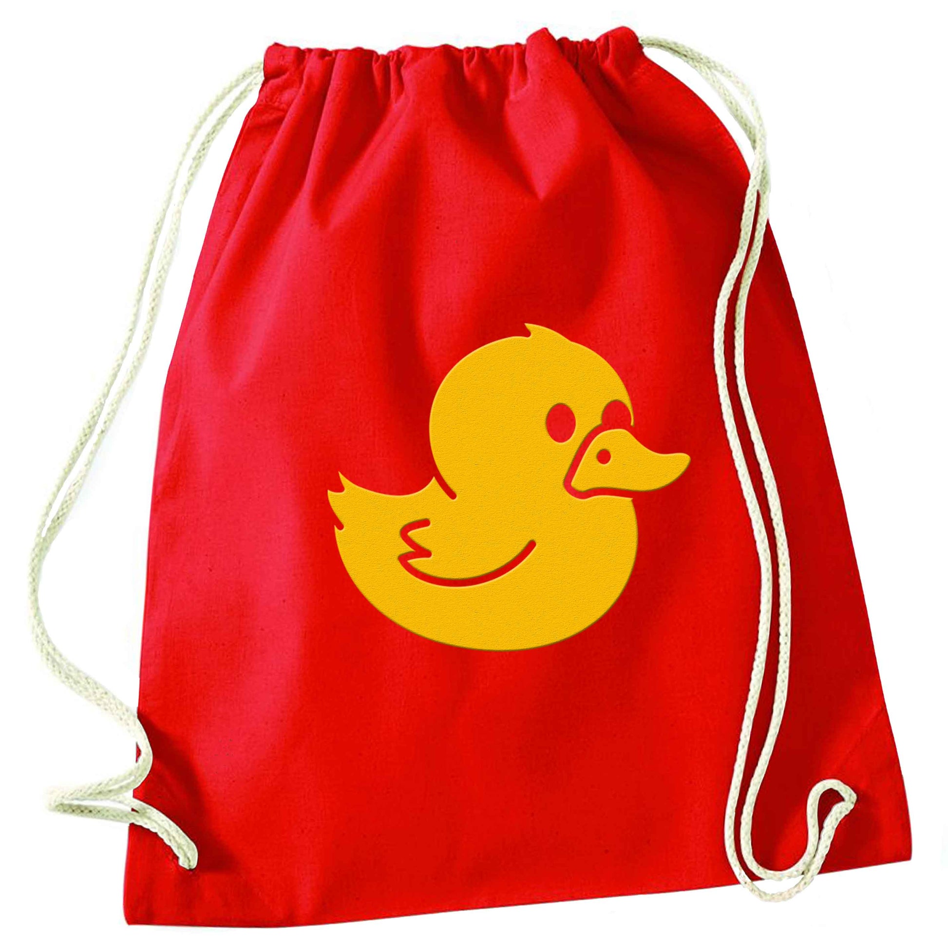 Duck illustration red drawstring bag 