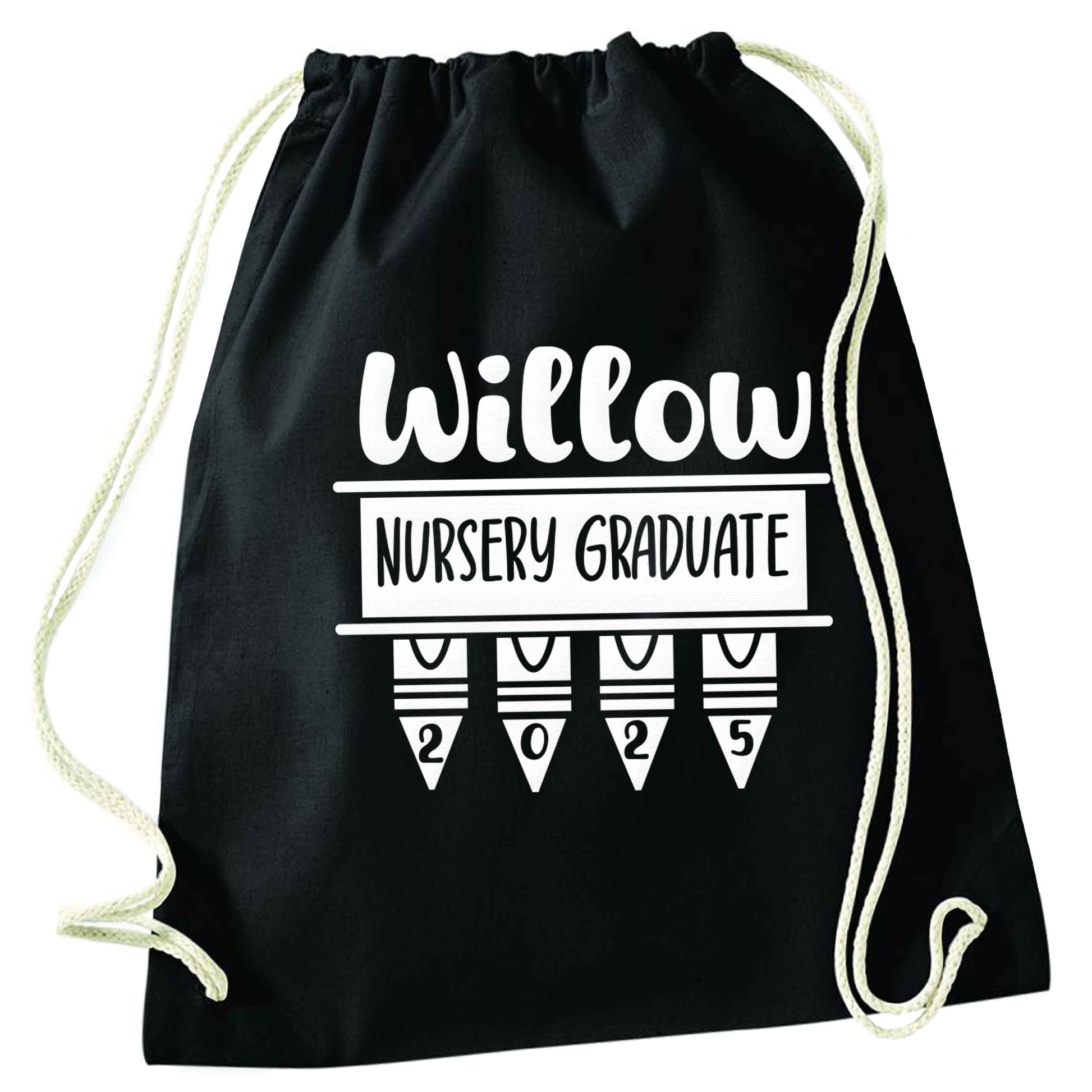 Personalised nursery graduate 2025 black drawstring bag