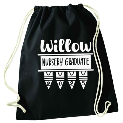 Personalised nursery graduate 2025 black drawstring bag