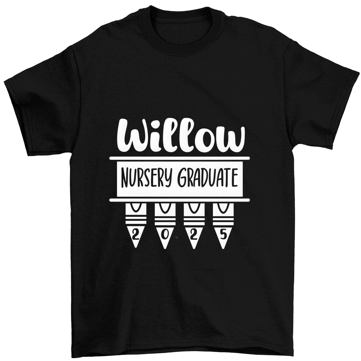 Personalised nursery graduate 2025 Children's black Tshirt 12-13 Years