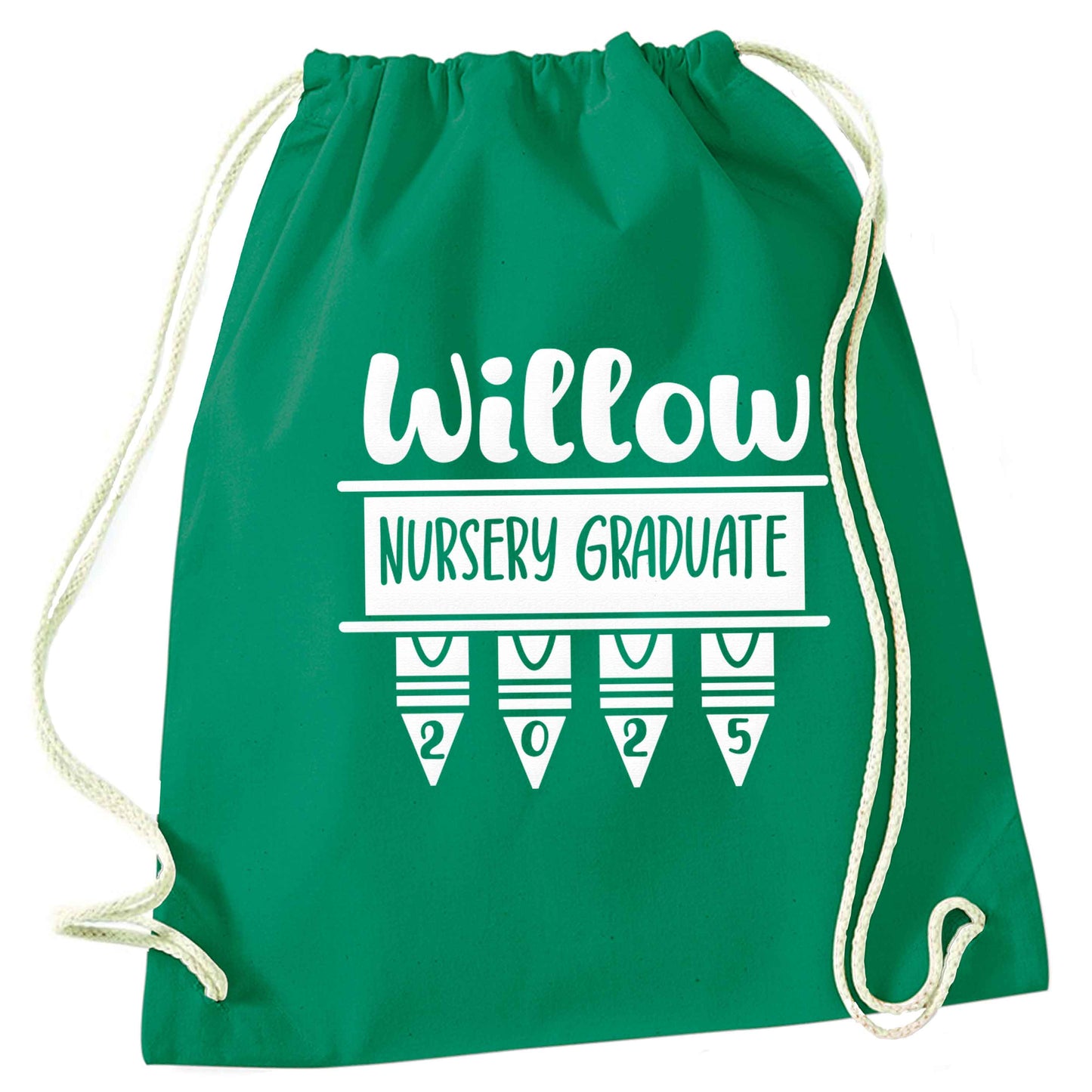 Personalised nursery graduate 2025 green drawstring bag
