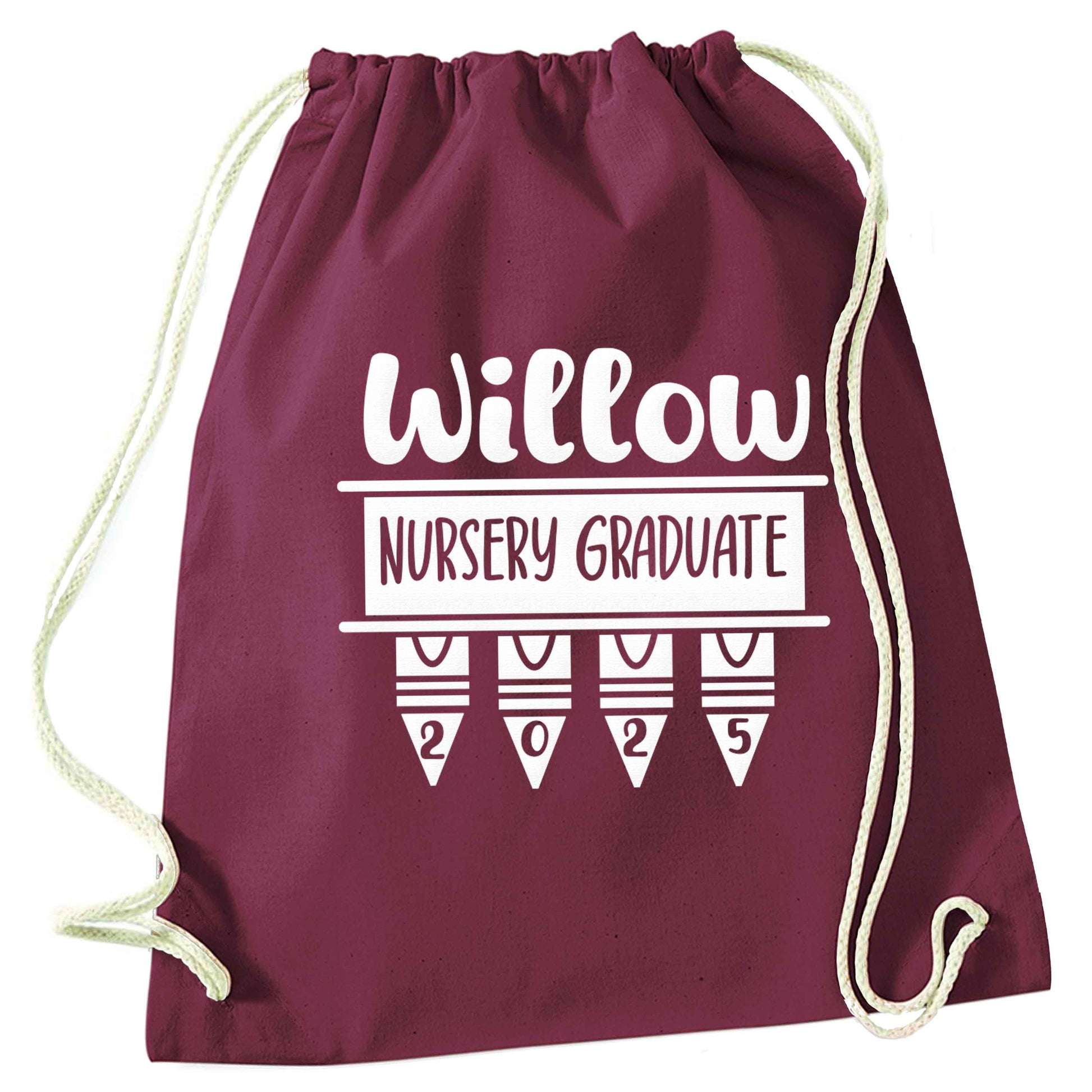 Personalised nursery graduate 2025 maroon drawstring bag