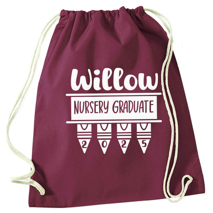 Personalised nursery graduate 2025 maroon drawstring bag