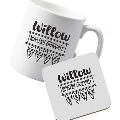 10 oz Ceramic mug and coaster Personalised nursery graduate 2025 both sides
