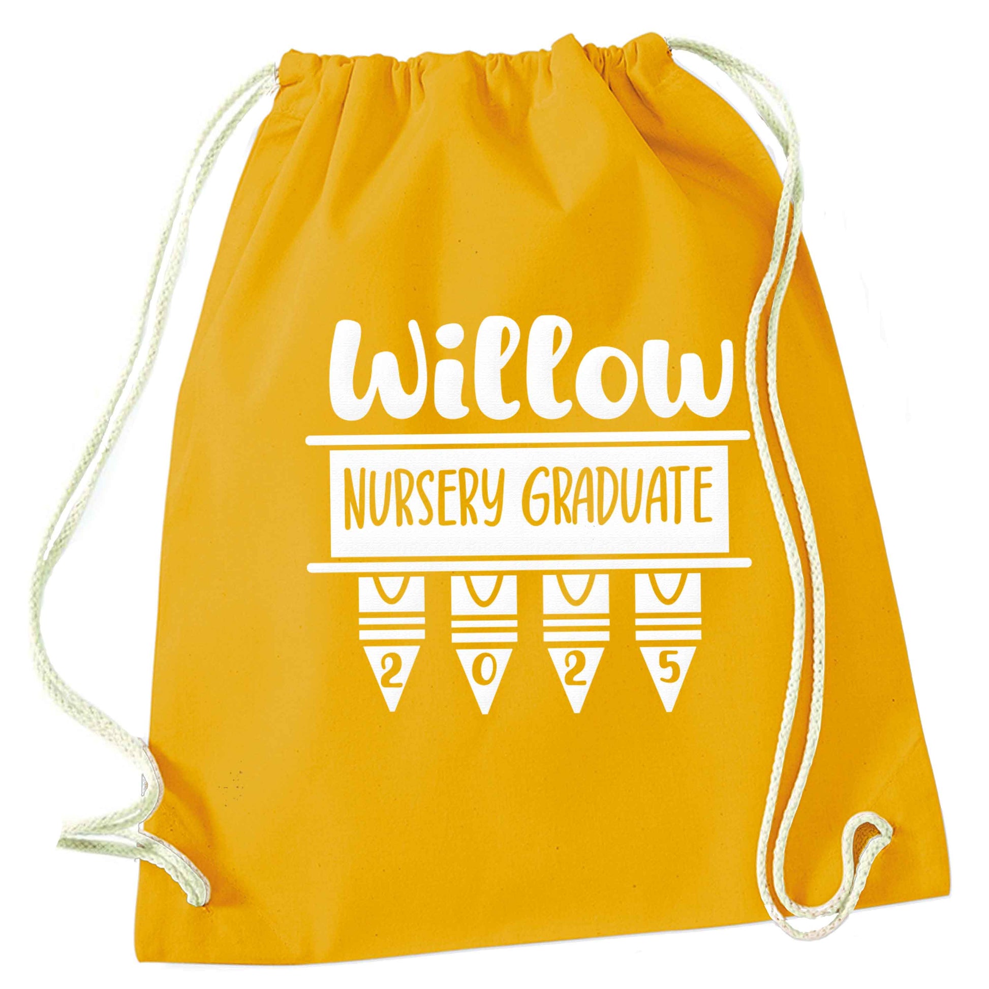 Personalised nursery graduate 2025 mustard drawstring bag