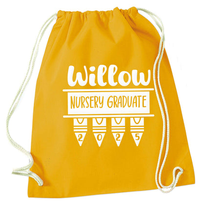 Personalised nursery graduate 2025 mustard drawstring bag