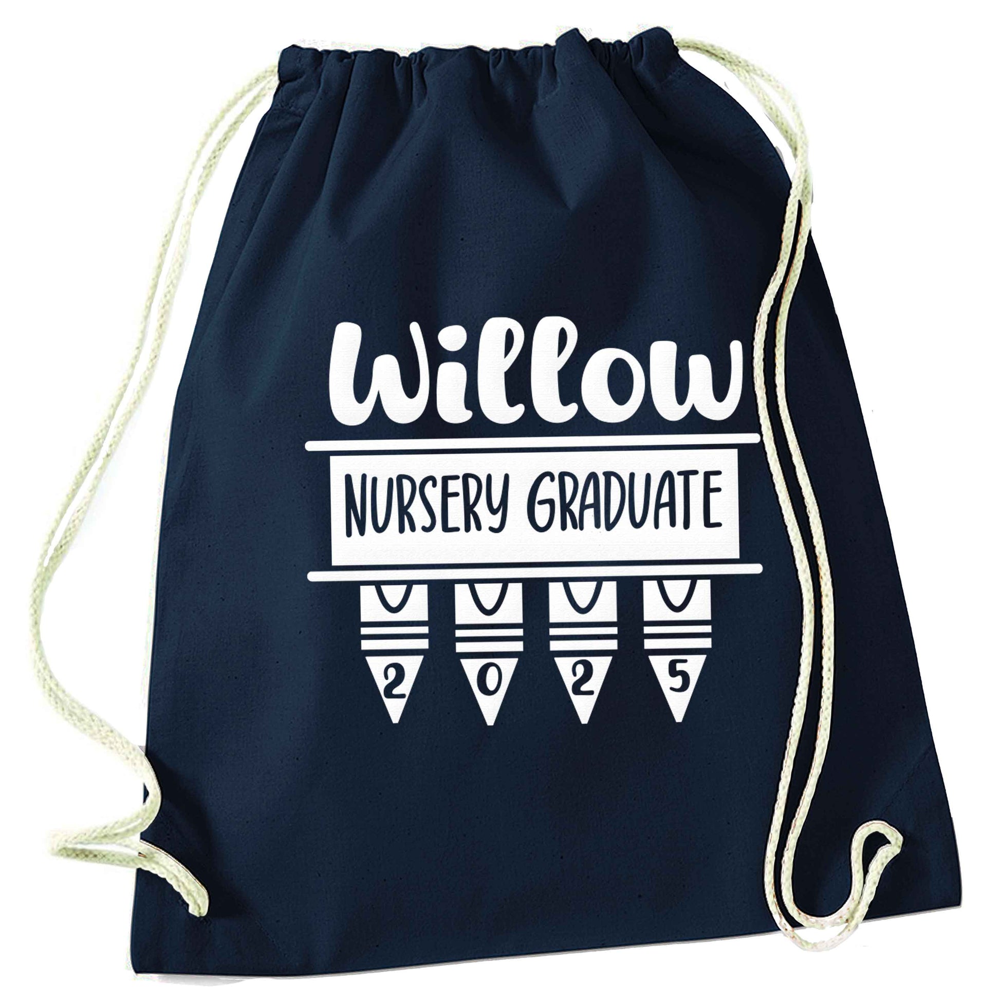 Personalised nursery graduate 2025 navy drawstring bag