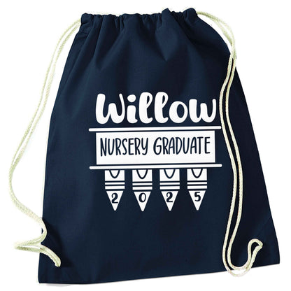 Personalised nursery graduate 2025 navy drawstring bag