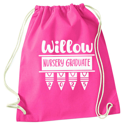Personalised nursery graduate 2025 pink drawstring bag