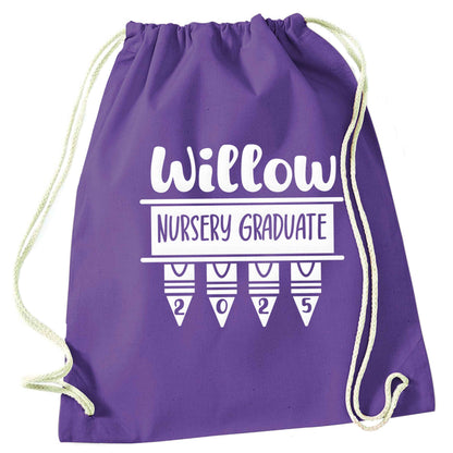 Personalised nursery graduate 2025 purple drawstring bag
