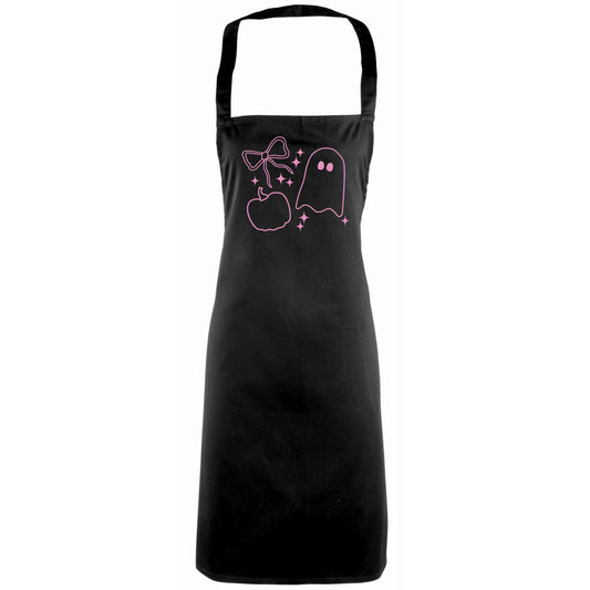 Ghost, bow and pumpkin illustration adults black apron