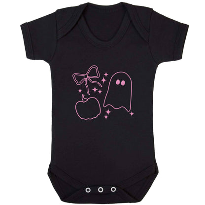 Ghost, bow and pumpkin illustration baby bodysuit black 18-24 months