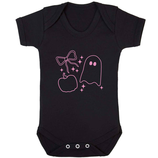 Ghost, bow and pumpkin illustration baby bodysuit black 18-24 months