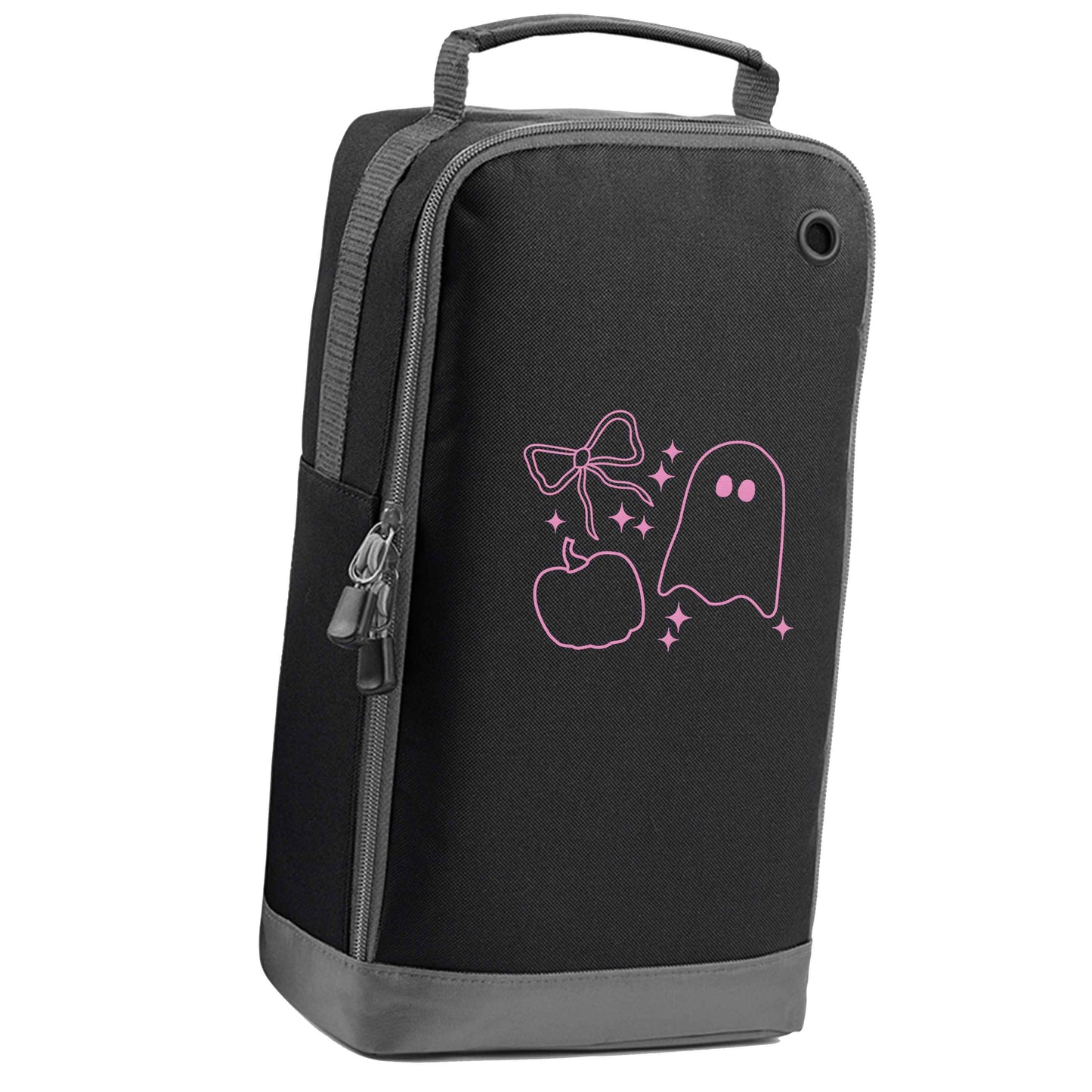 Ghost, bow and pumpkin illustration black sports shoe bag vertical print
