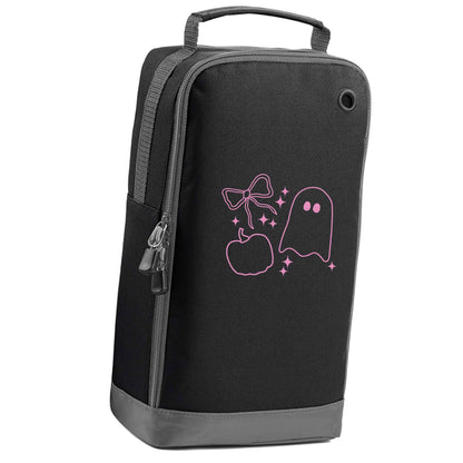 Ghost, bow and pumpkin illustration black sports shoe bag vertical print