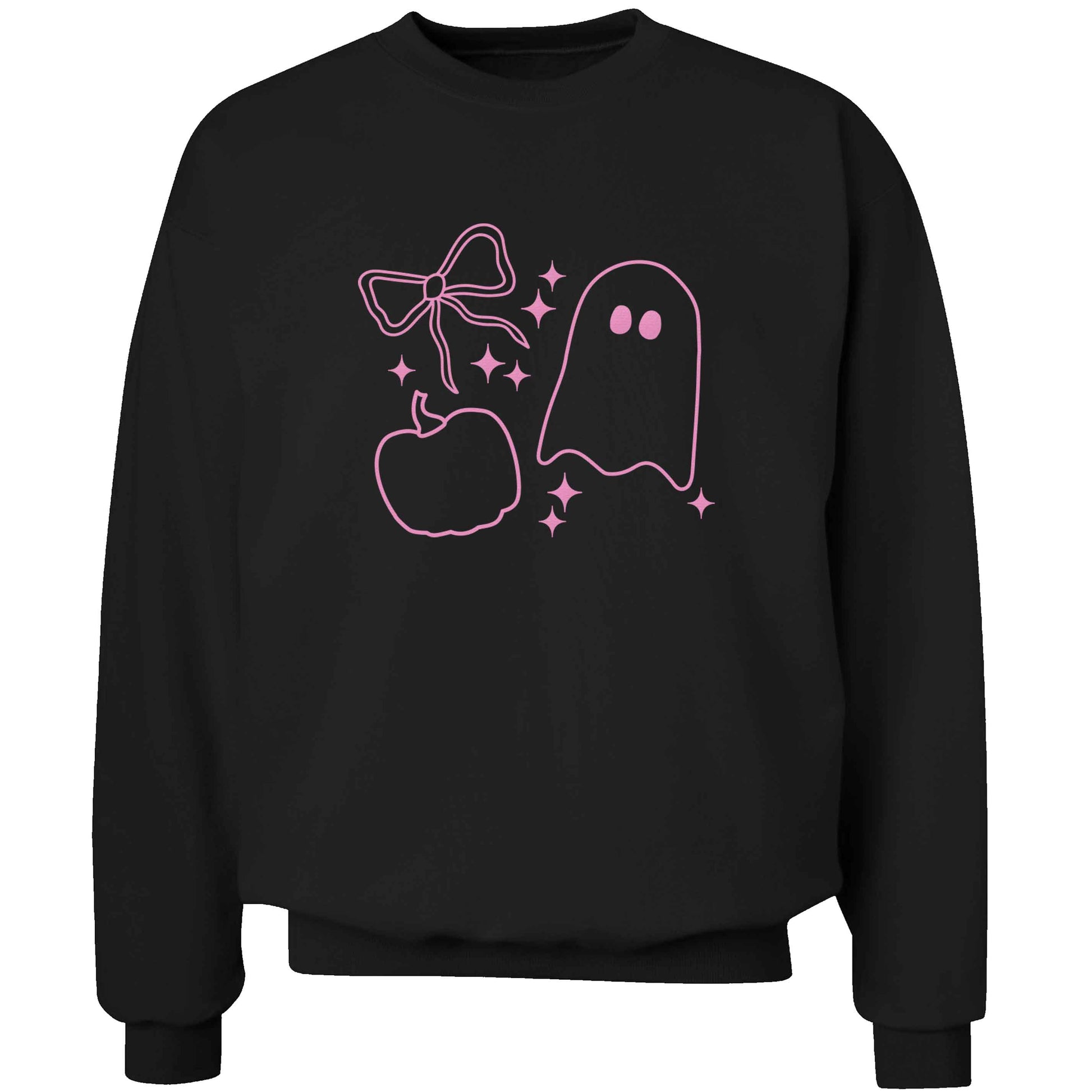 Ghost, bow and pumpkin illustration adult's unisex black sweater 2XL