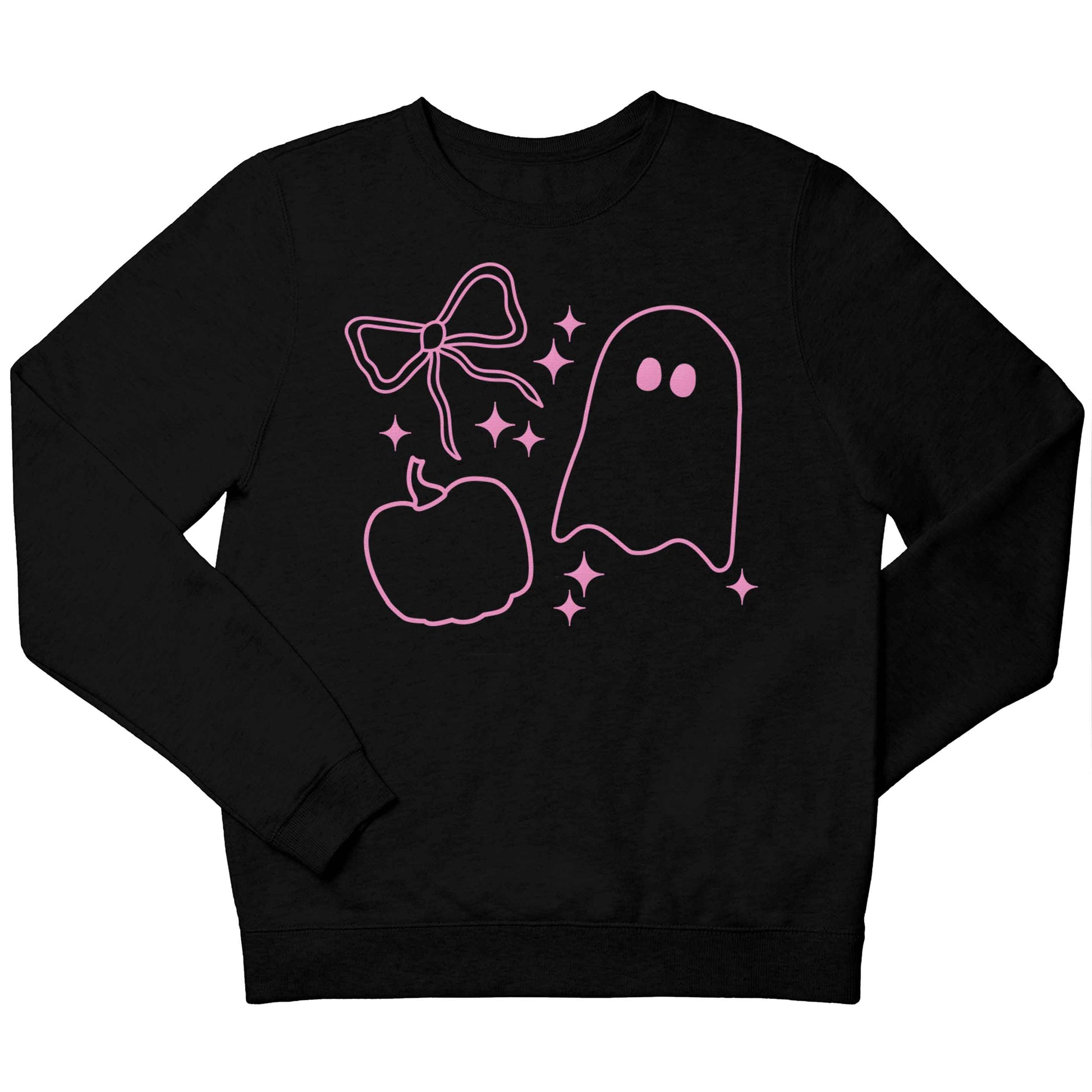 Ghost, bow and pumpkin illustration children's black sweater 12-13 Years