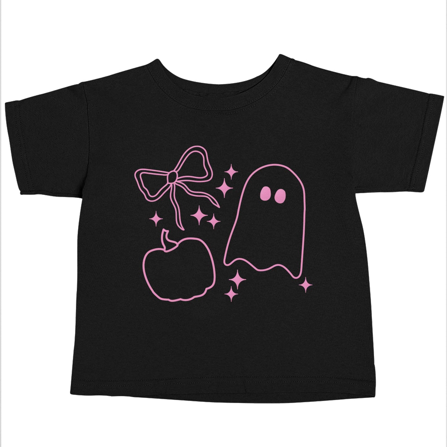 Ghost, bow and pumpkin illustration Black baby toddler Tshirt 2 years
