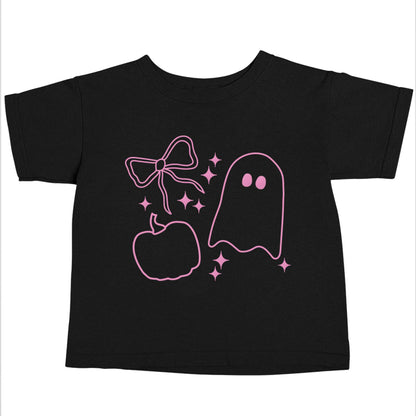 Ghost, bow and pumpkin illustration Black baby toddler Tshirt 2 years
