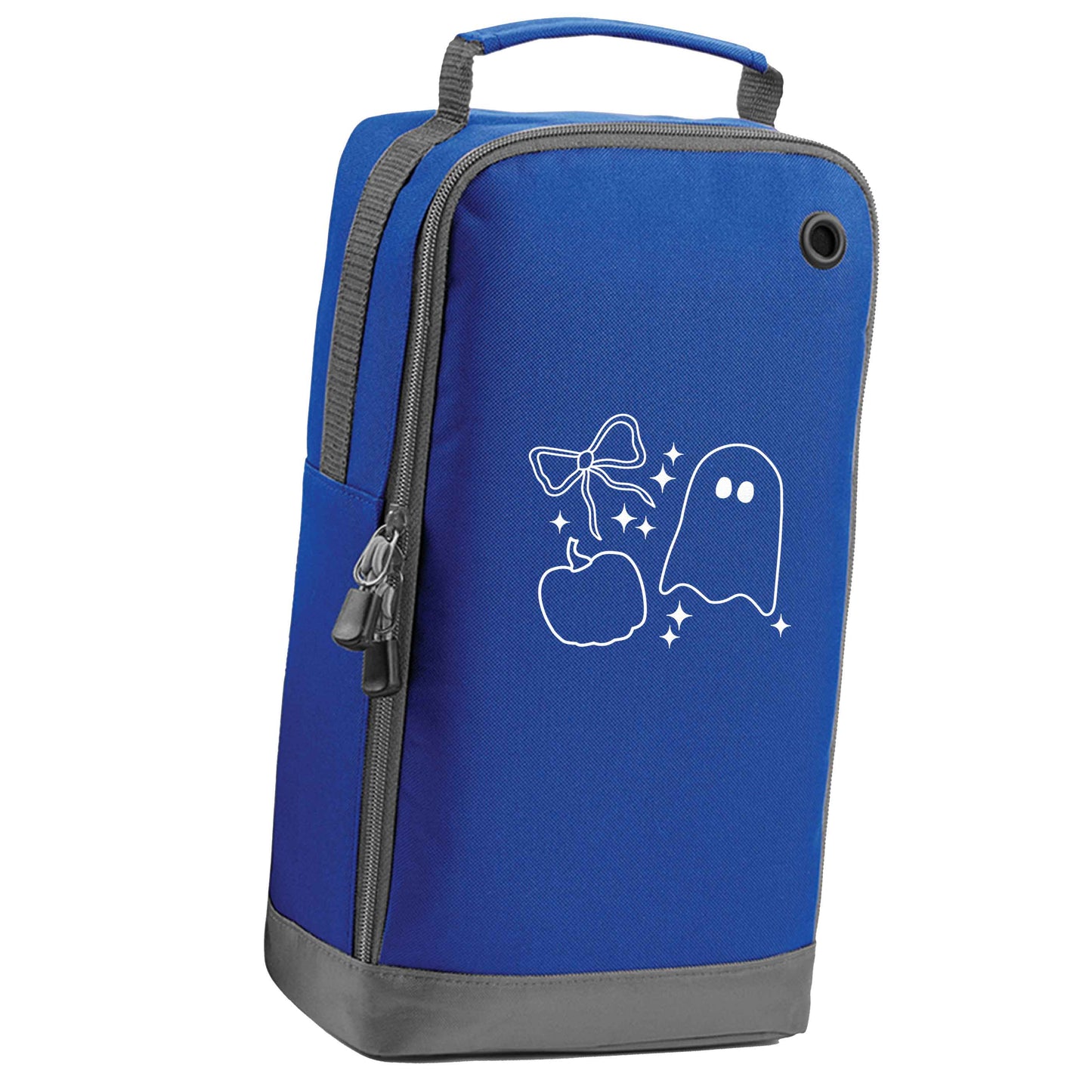 Ghost, bow and pumpkin illustration blue sports shoe bag vertical print