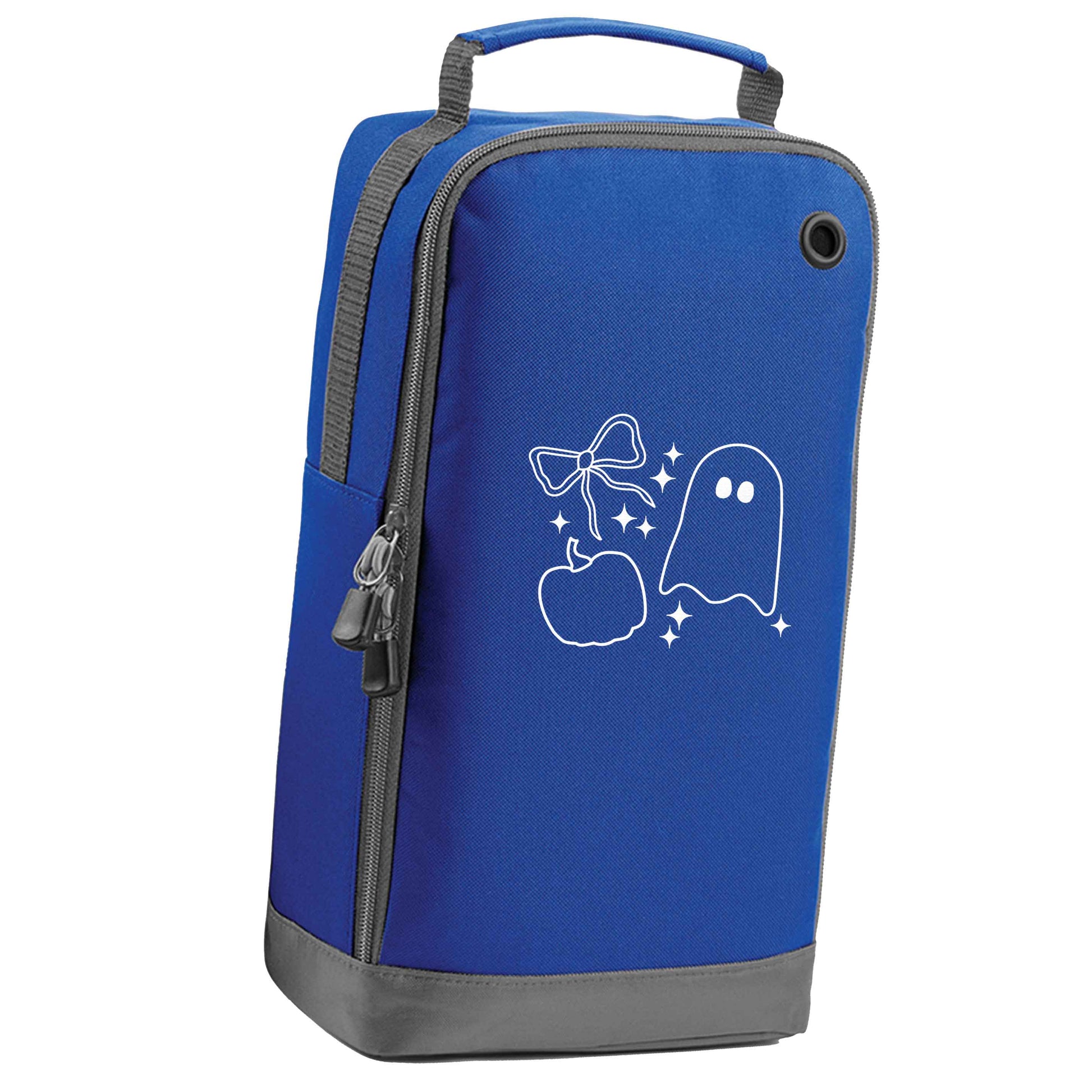 Ghost, bow and pumpkin illustration blue sports shoe bag vertical print