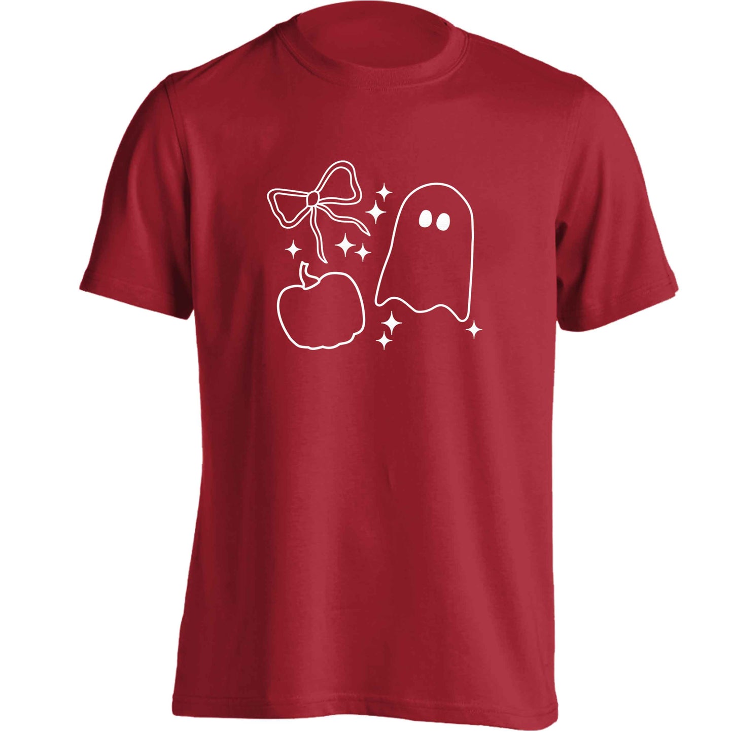 Ghost, bow and pumpkin illustration adults unisex red Tshirt 2XL