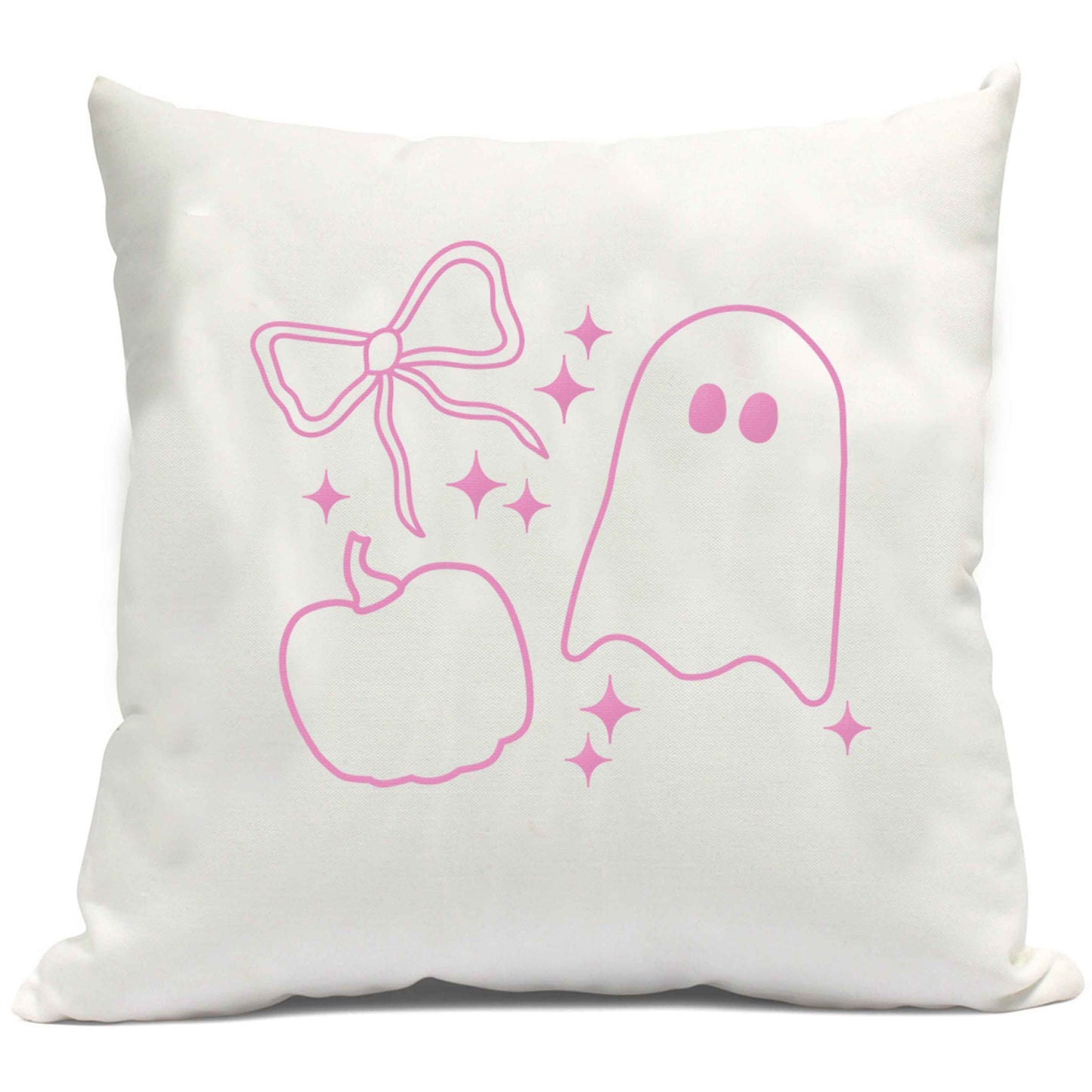 Ghost, bow and pumpkin illustration cushion cover