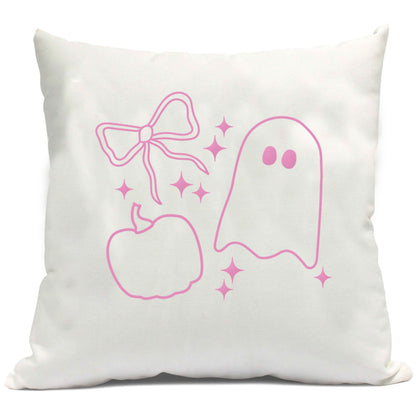Ghost, bow and pumpkin illustration cushion cover