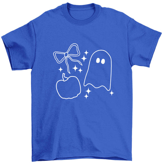 Ghost, bow and pumpkin illustration Children's blue Tshirt 12-13 Years