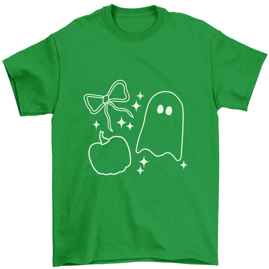 Ghost, bow and pumpkin illustration Children's green Tshirt 12-13 Years