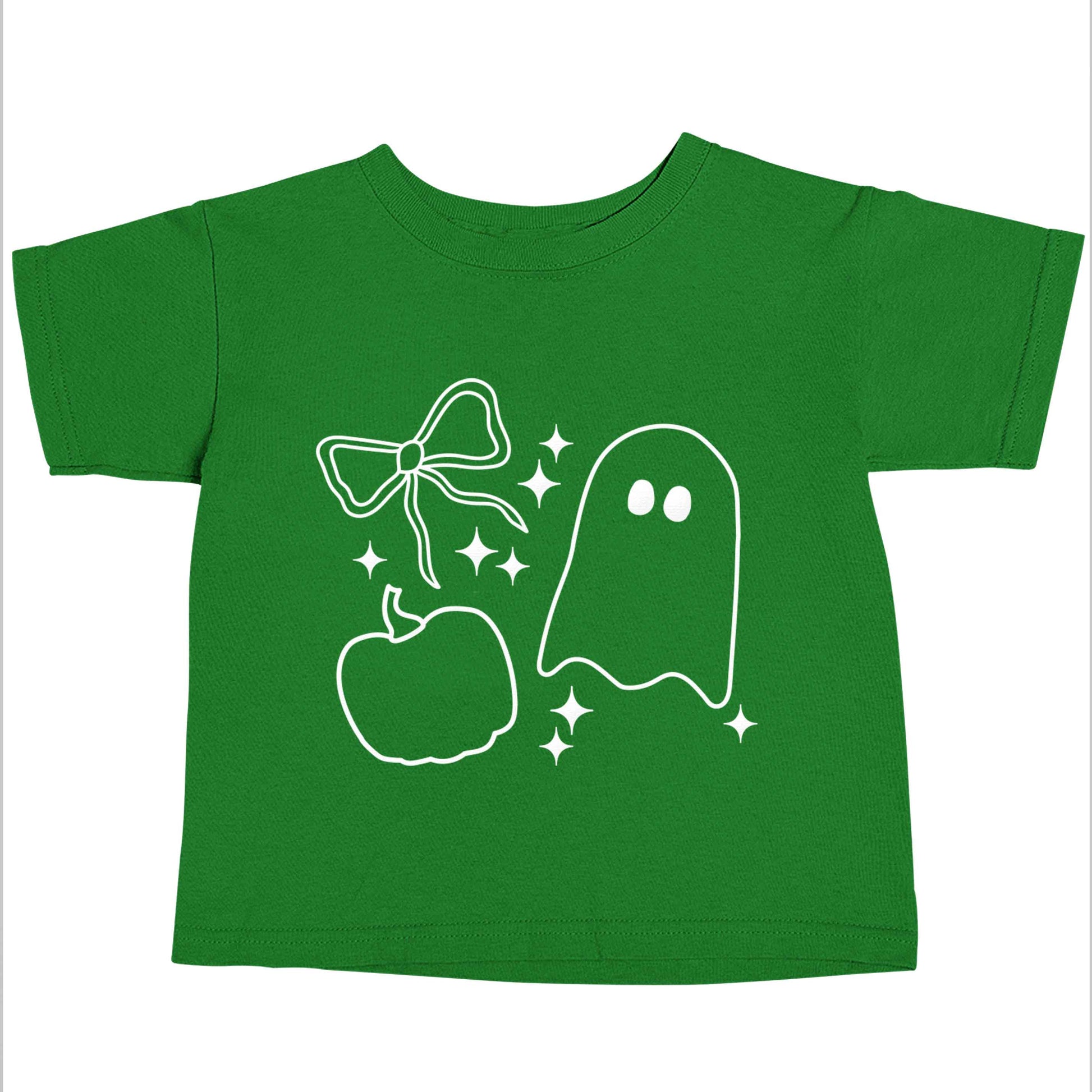 Ghost, bow and pumpkin illustration green baby toddler Tshirt 2 Years