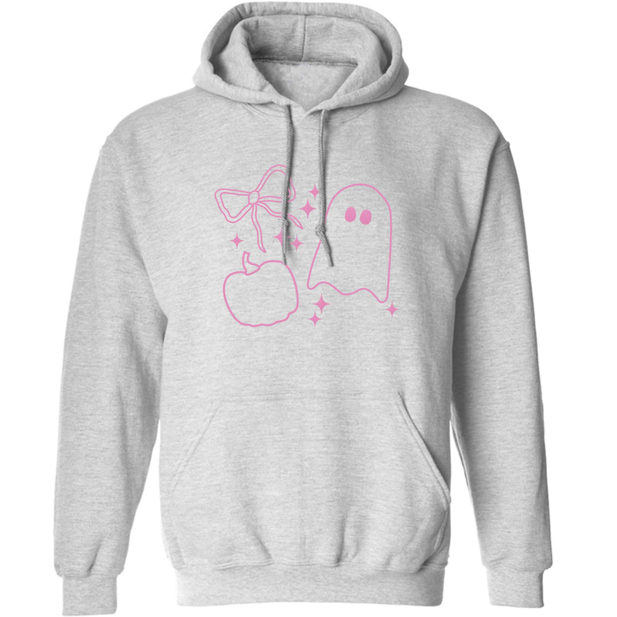 Ghost, bow and pumpkin illustration adults unisex grey hoodie 2XL
