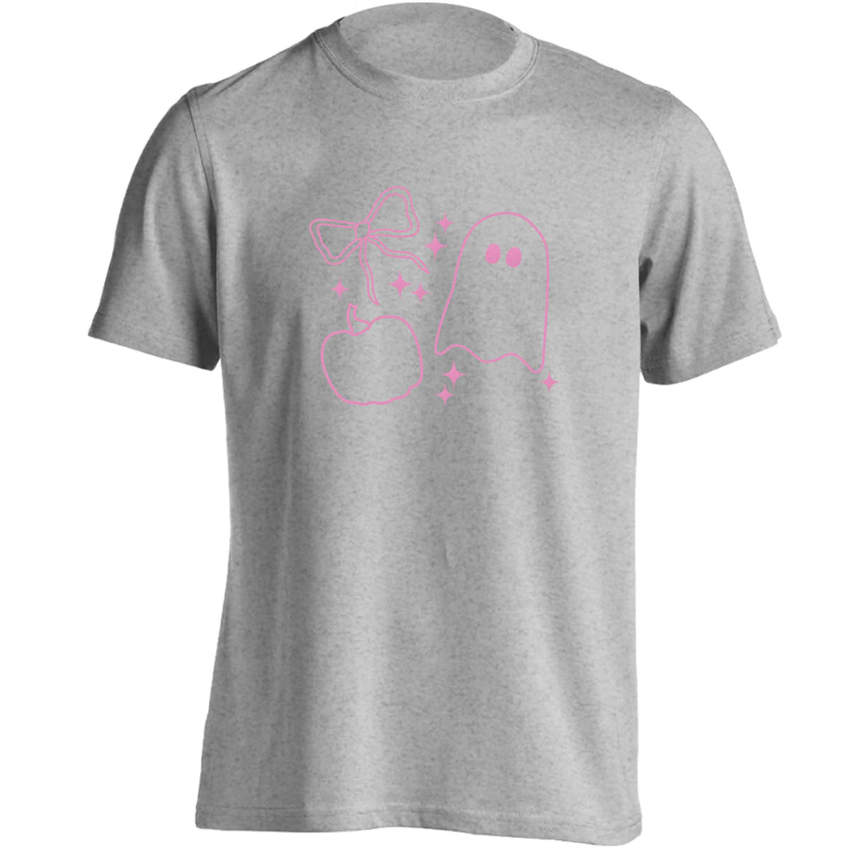 Ghost, bow and pumpkin illustration adults unisex grey Tshirt 2XL