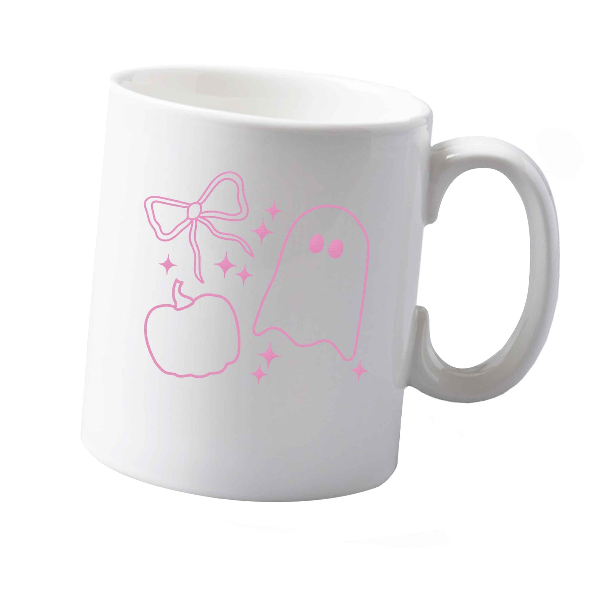 10 oz Ghost, bow and pumpkin illustration ceramic mug  both sides