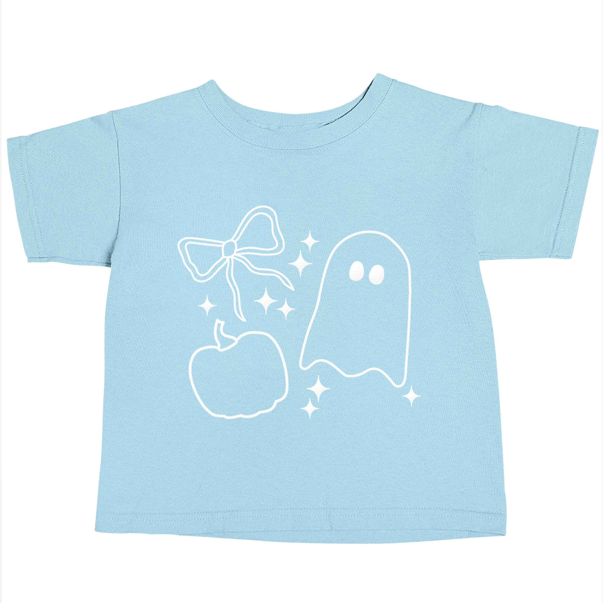 Ghost, bow and pumpkin illustration Children's light blue Tshirt 12-13 Years